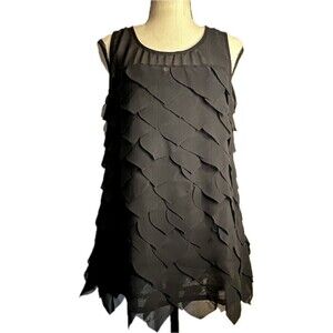 C. Luce Solid‎ Black Semi Sheer Multi Tiered Sleeveless Top Size Medium